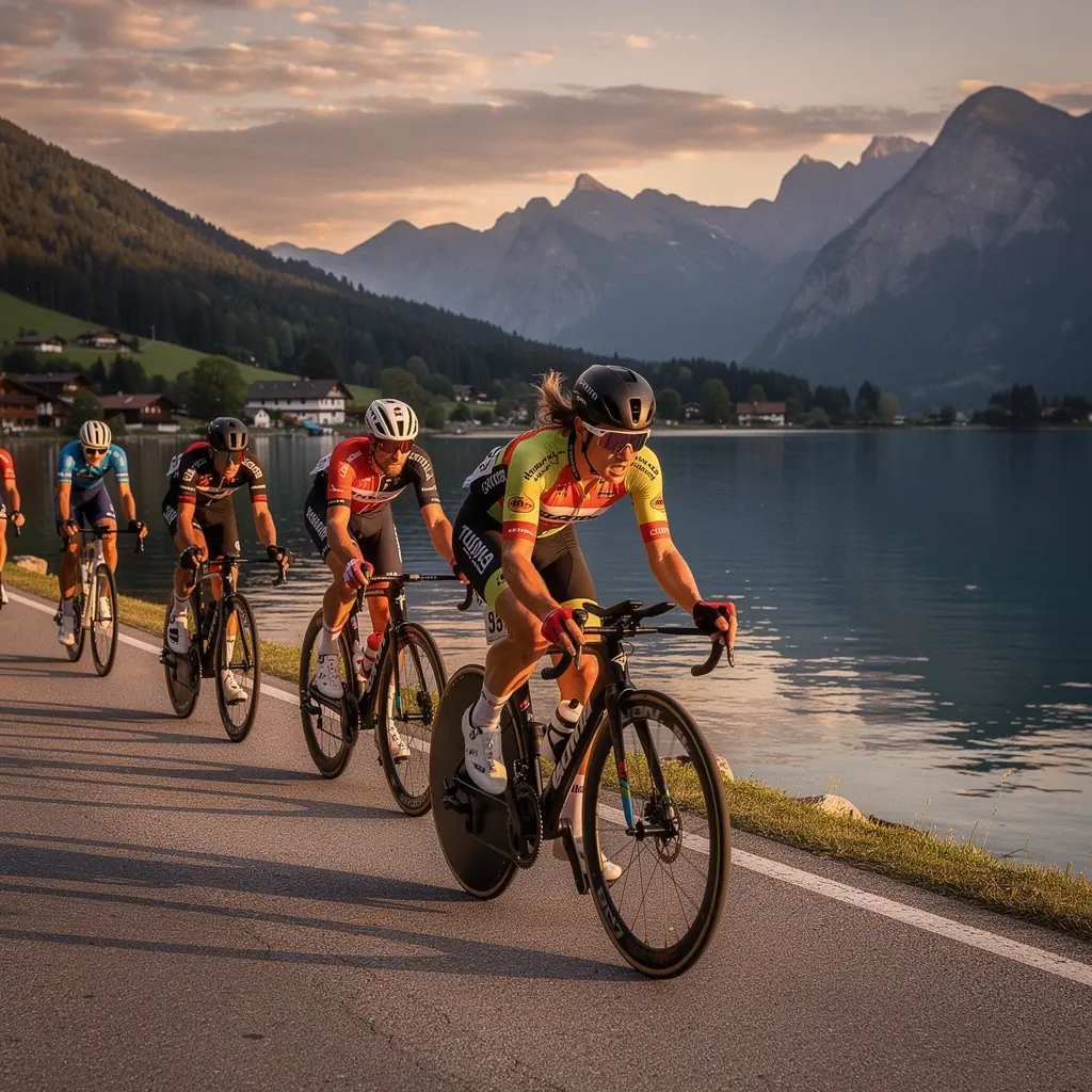 Nahaufnahme eines Fahrrads mit leistungsstarken Komponenten für Rennen.