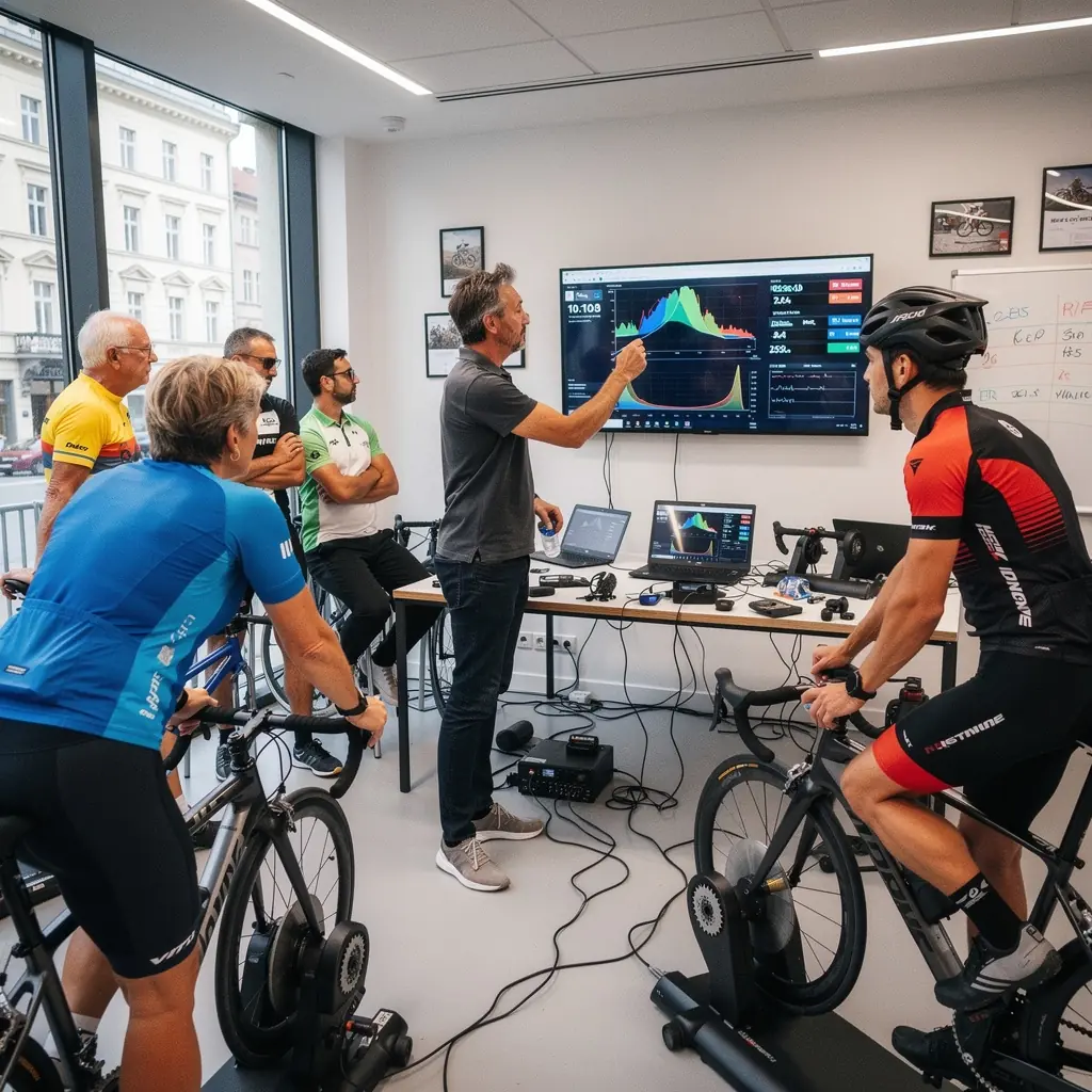 Radfahrer, die an einem anspruchsvollen Berganstieg arbeiten.